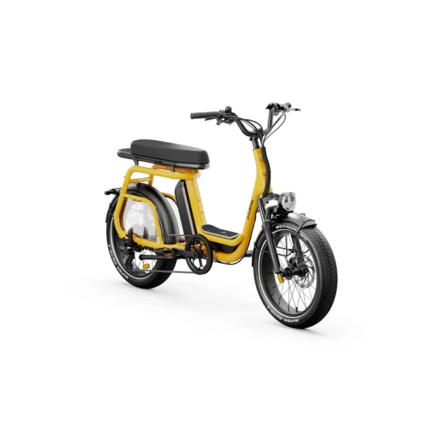 Vélo cargo électrique Ritmic Duo de la marque Elwing couleur jaune safran.